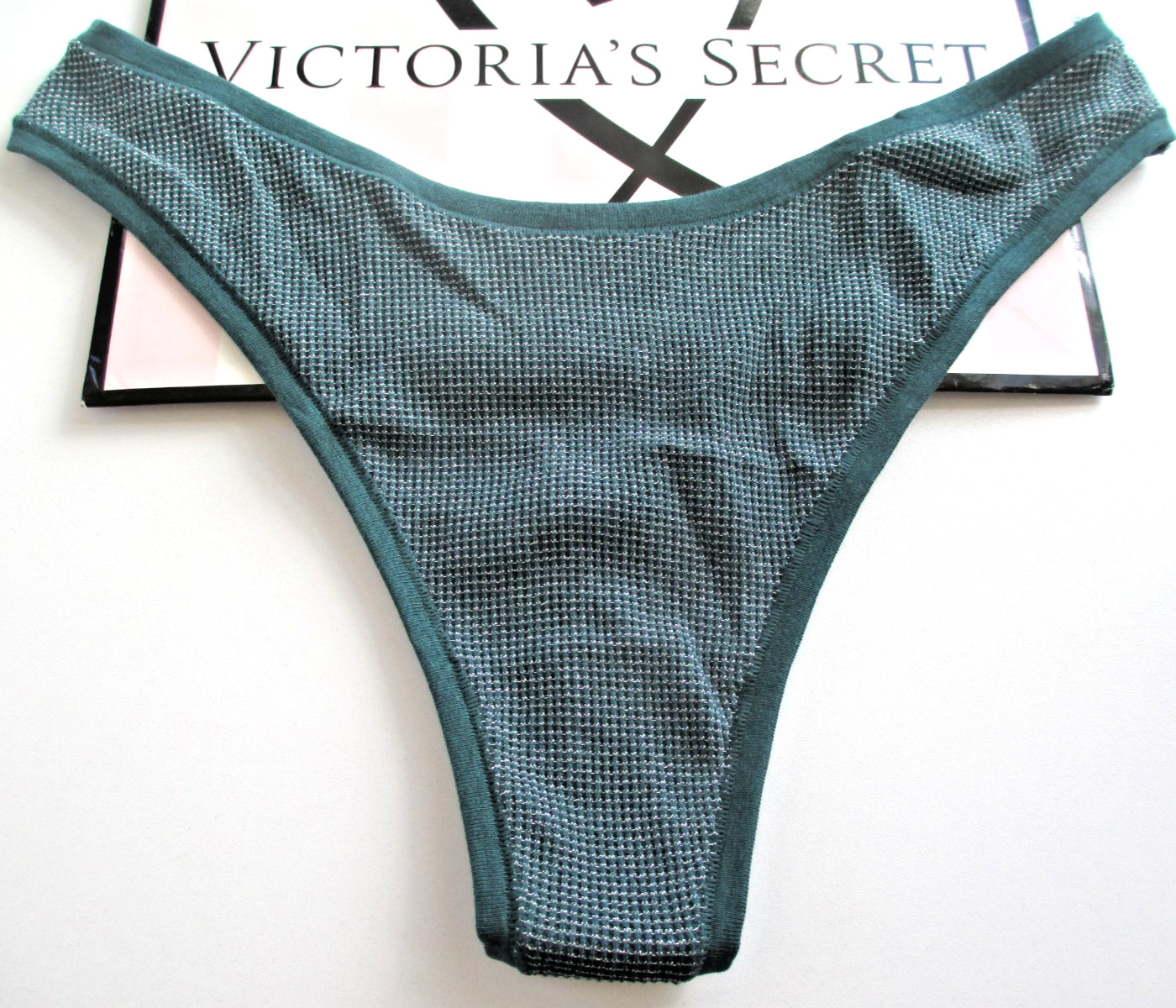 VICTORIA’S SECRET PINK Waffle Cotton High Leg Thong Panty Green Shine S M L XL