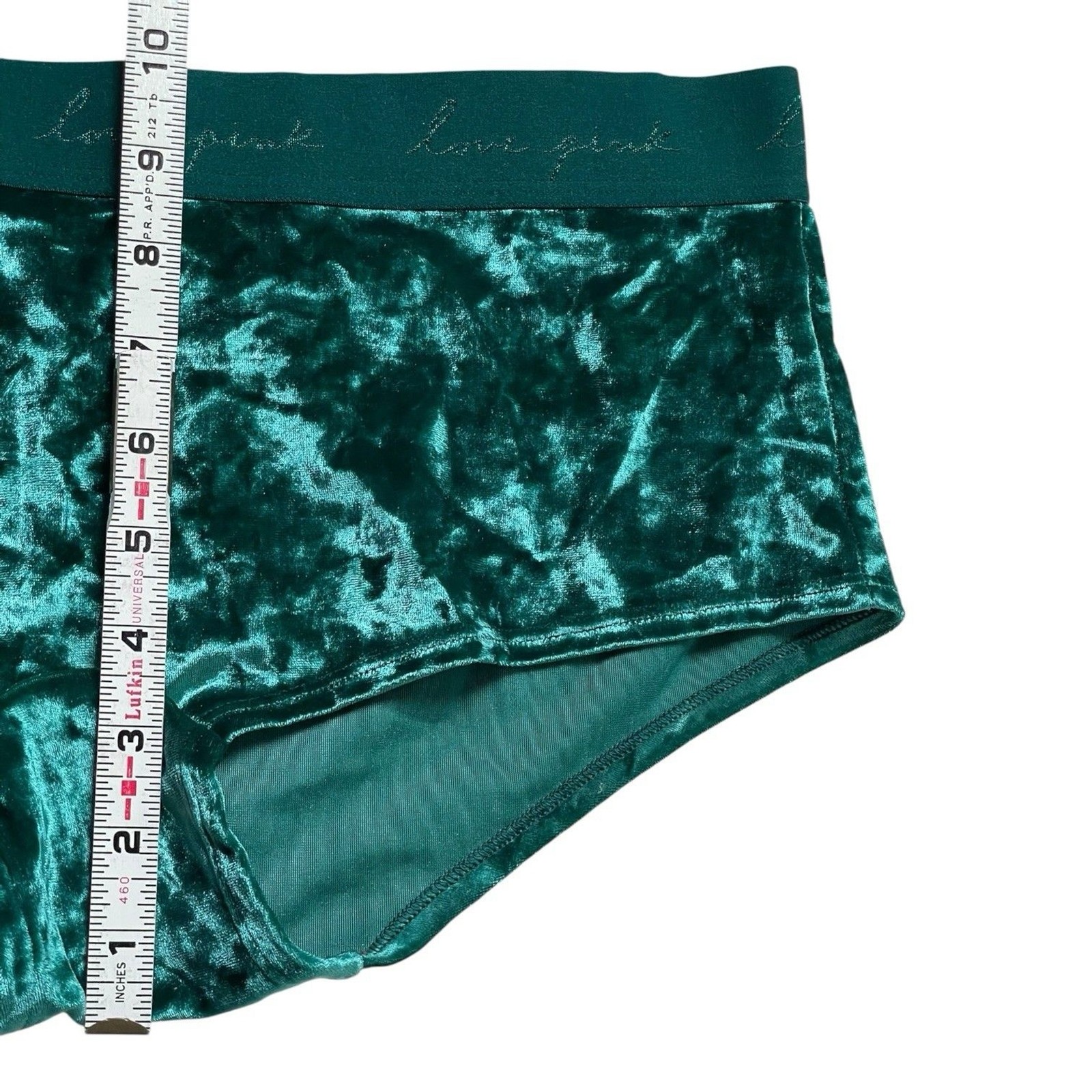 VS Pink Crushed Velvet Velour Boyshort Shortie Panties Dark Garden Green Size L