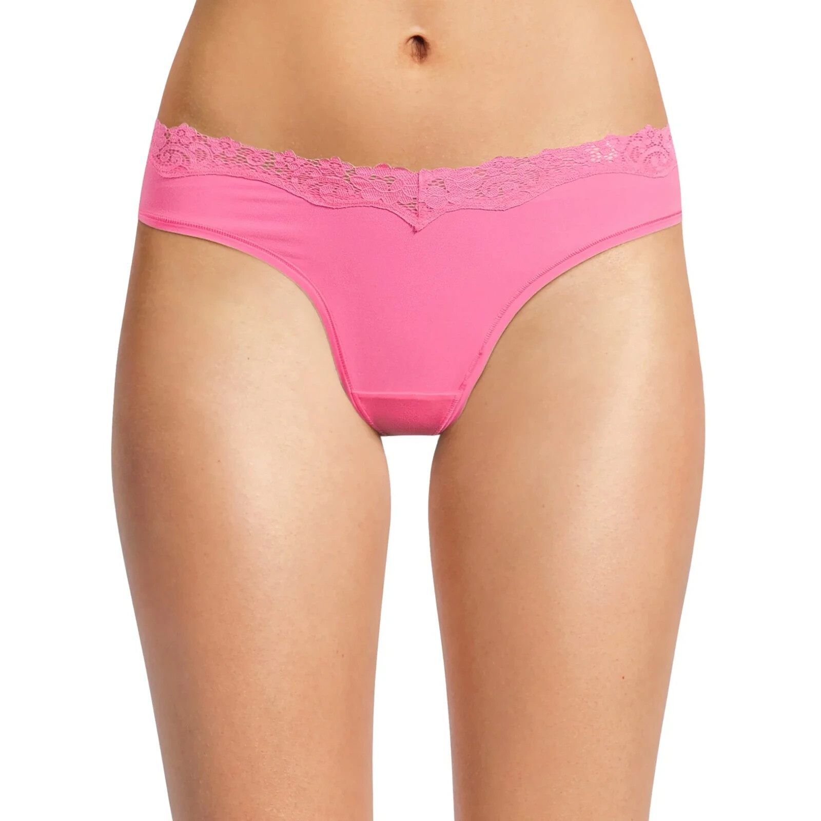 No Boundaries Women’s Lace Trim Thong Panties Size LARGE Solid Pink