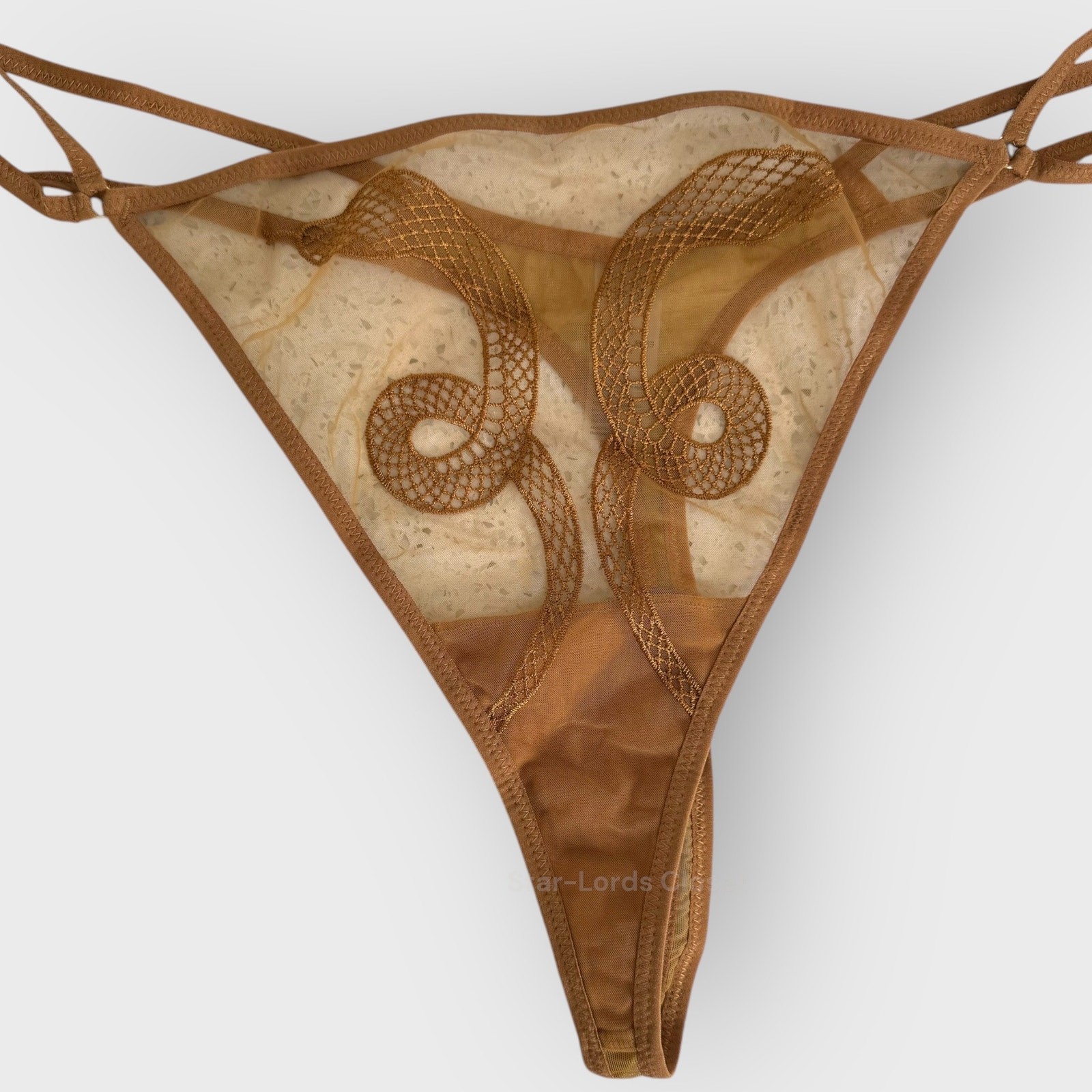 Thistle Spire 2X Gold Snake Embroidered Thong Sheer Gothic Lingerie