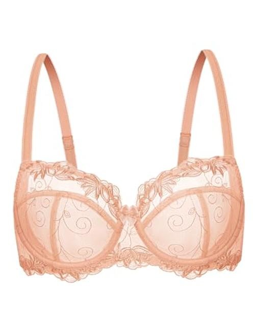 Women’s Sexy Lace Plus Size Embroidered Sheer Unpadded 36D Light Pink
