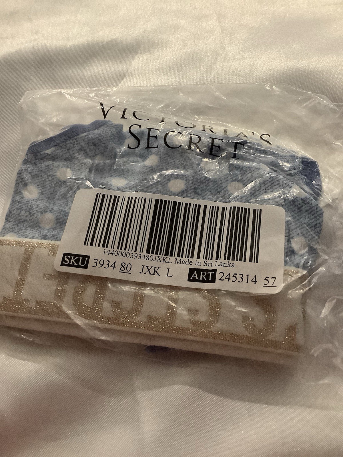 Victoria’s Secret PINK Women’s Thong Panties Blue Polka Dot Gold Glitter 1pk L