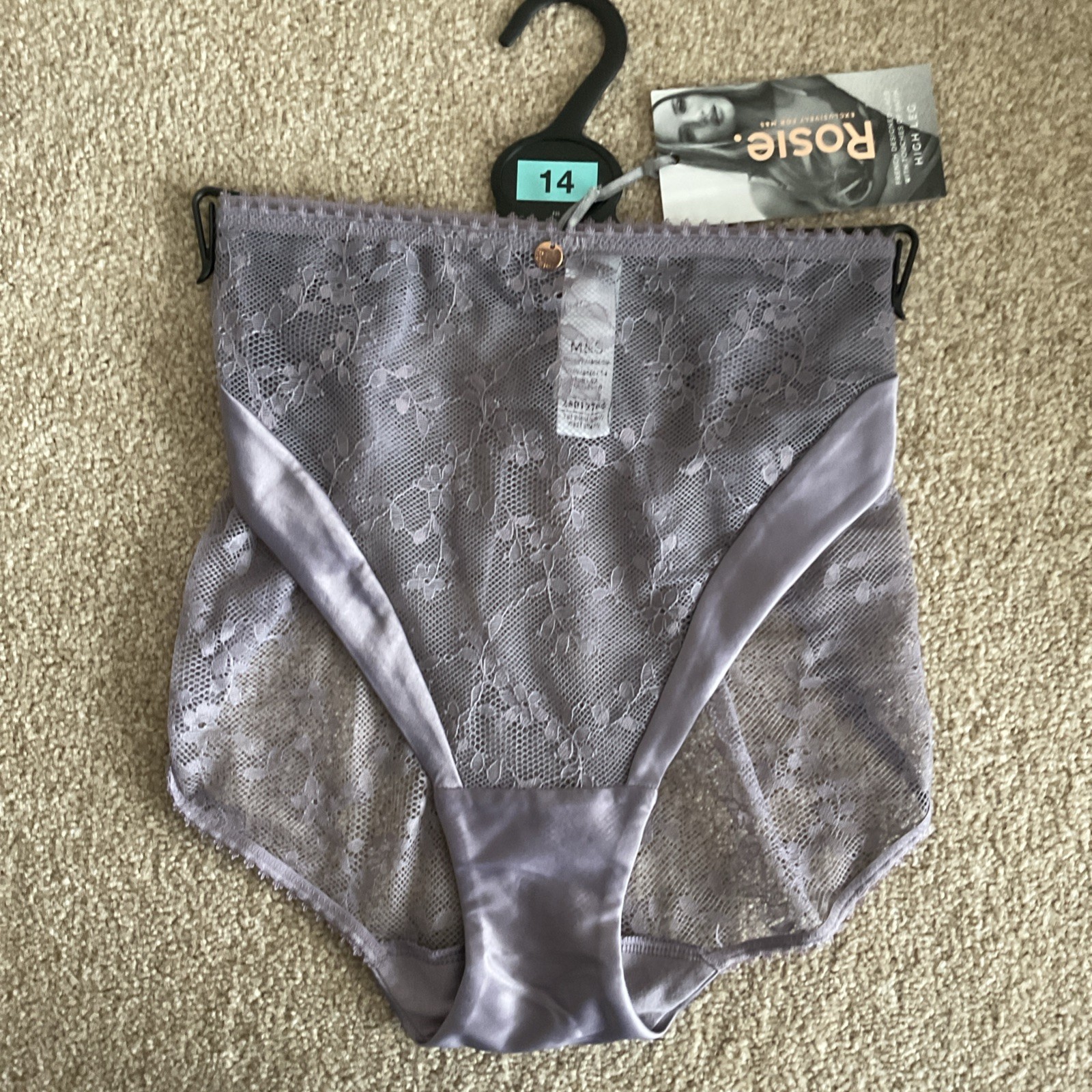 M&S Size 14 Rosie Rosa High Leg Knickers Lace With Touches Of Satin Violet Storm