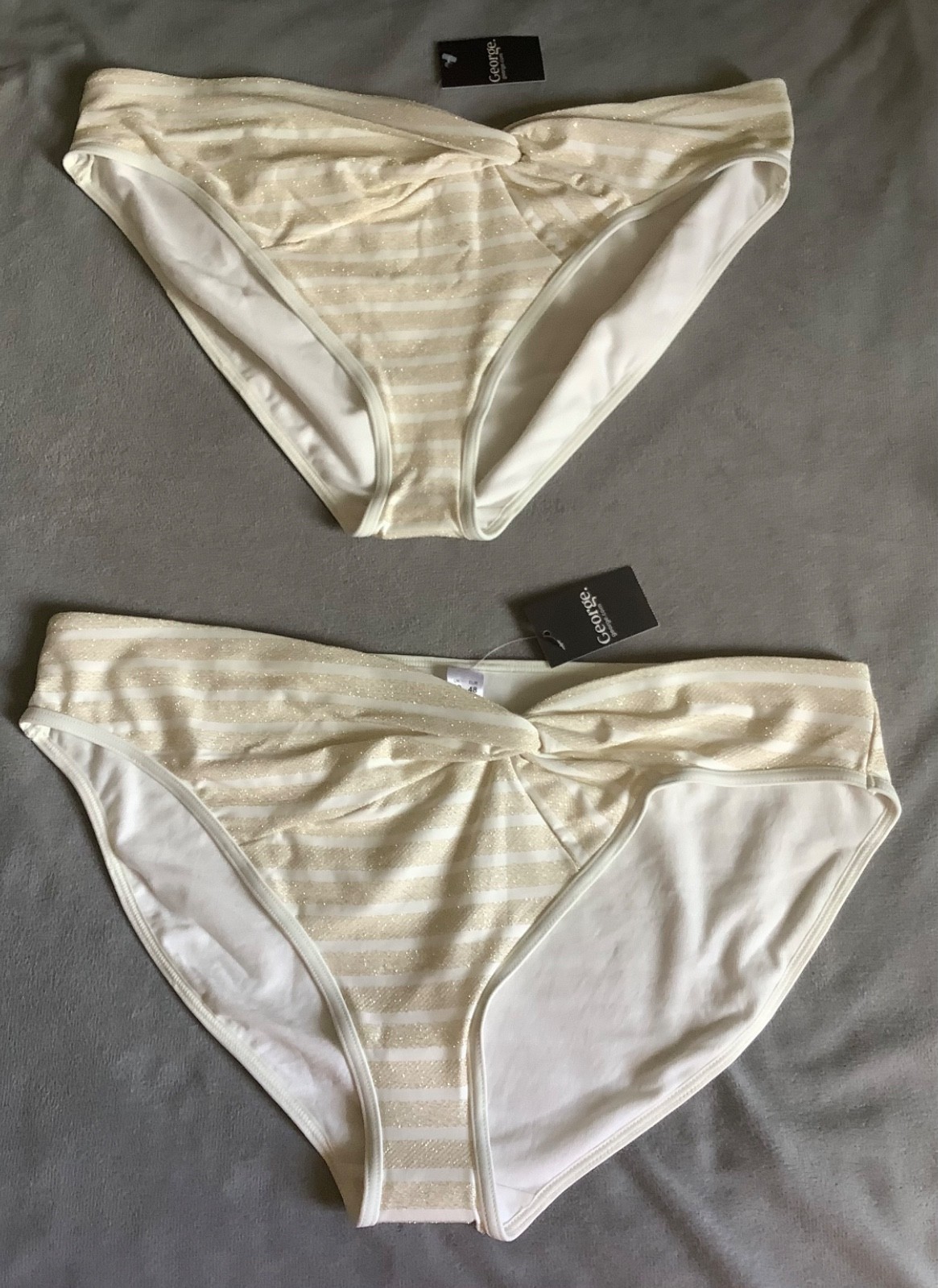 GEORGE -x2 Prs Cream & Gold Glitter Striped Bikini Bottoms SIZE 20 – BNWT’S