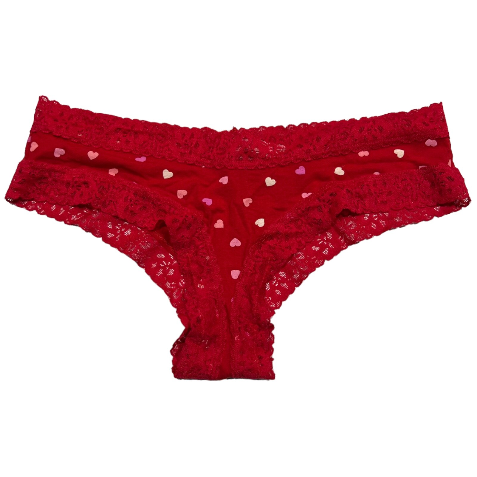 NWT VICTORIA’S SECRET Cheeky Pantie Sz XL Red Hearts Lace Cotton Jersey