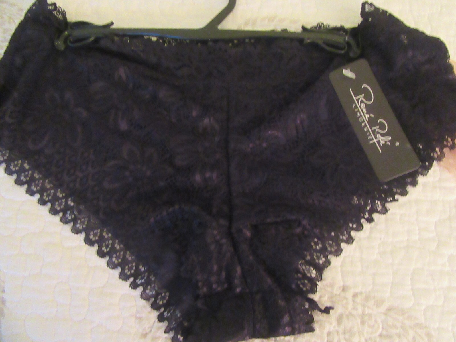 Rene Rofe Panties, L, NWT, 2 pair, beige bikini and black boy shorts, lace lined