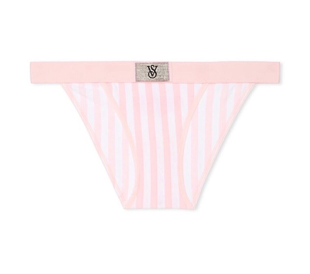 Victoria’s Secret Logo Cotton Shine Patch Tange Panty Color Pink Stripe NWT