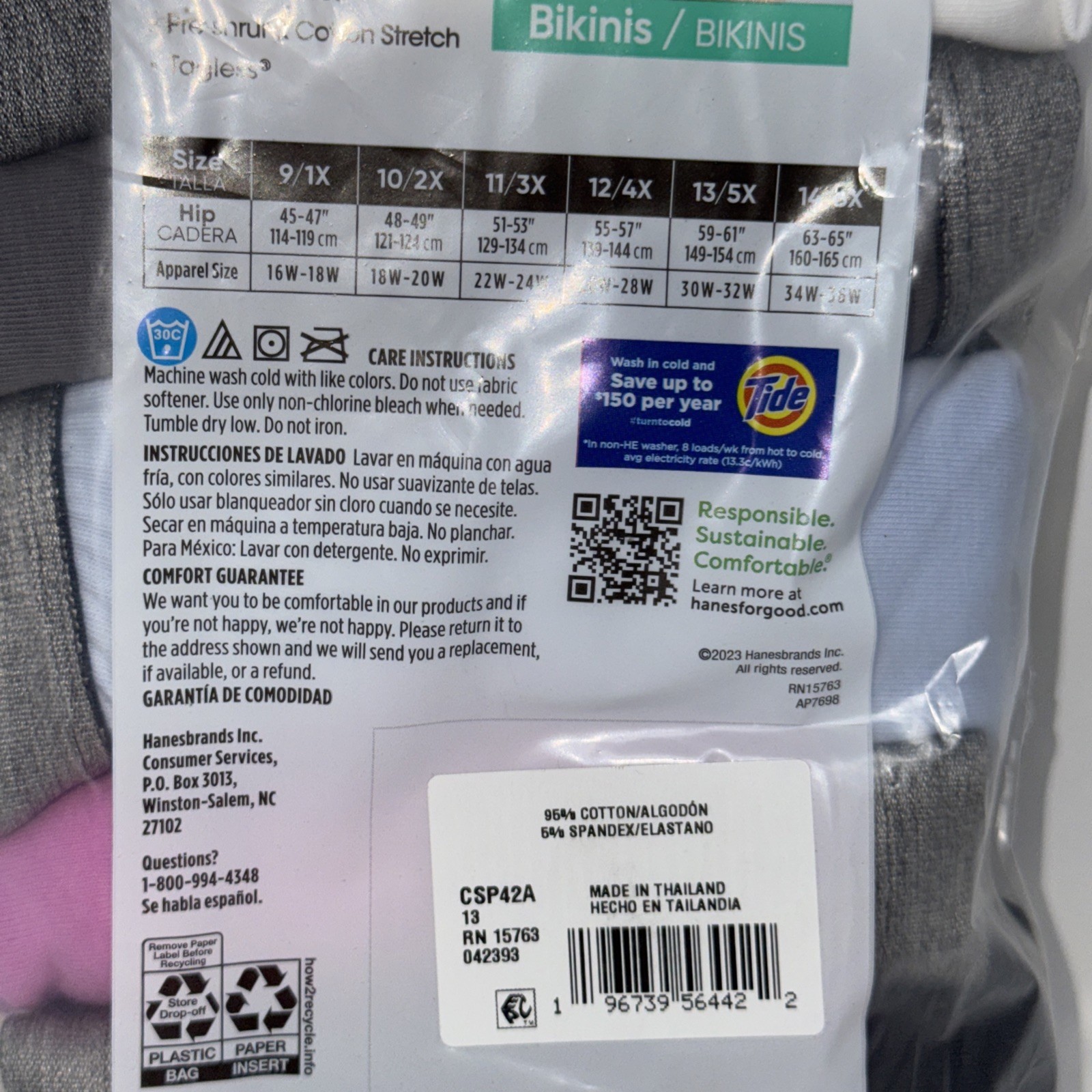 Hanes Just My Size Women’s Stretch Cotton Bikini Underwear 5 PACK Size 13 5X NEW