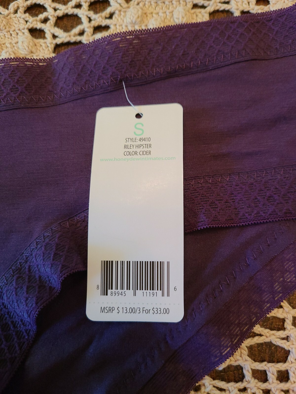 Small HONEYDEW Intimates SLINKY RILEY Purple Hipster Panty 49410 ~ NWT