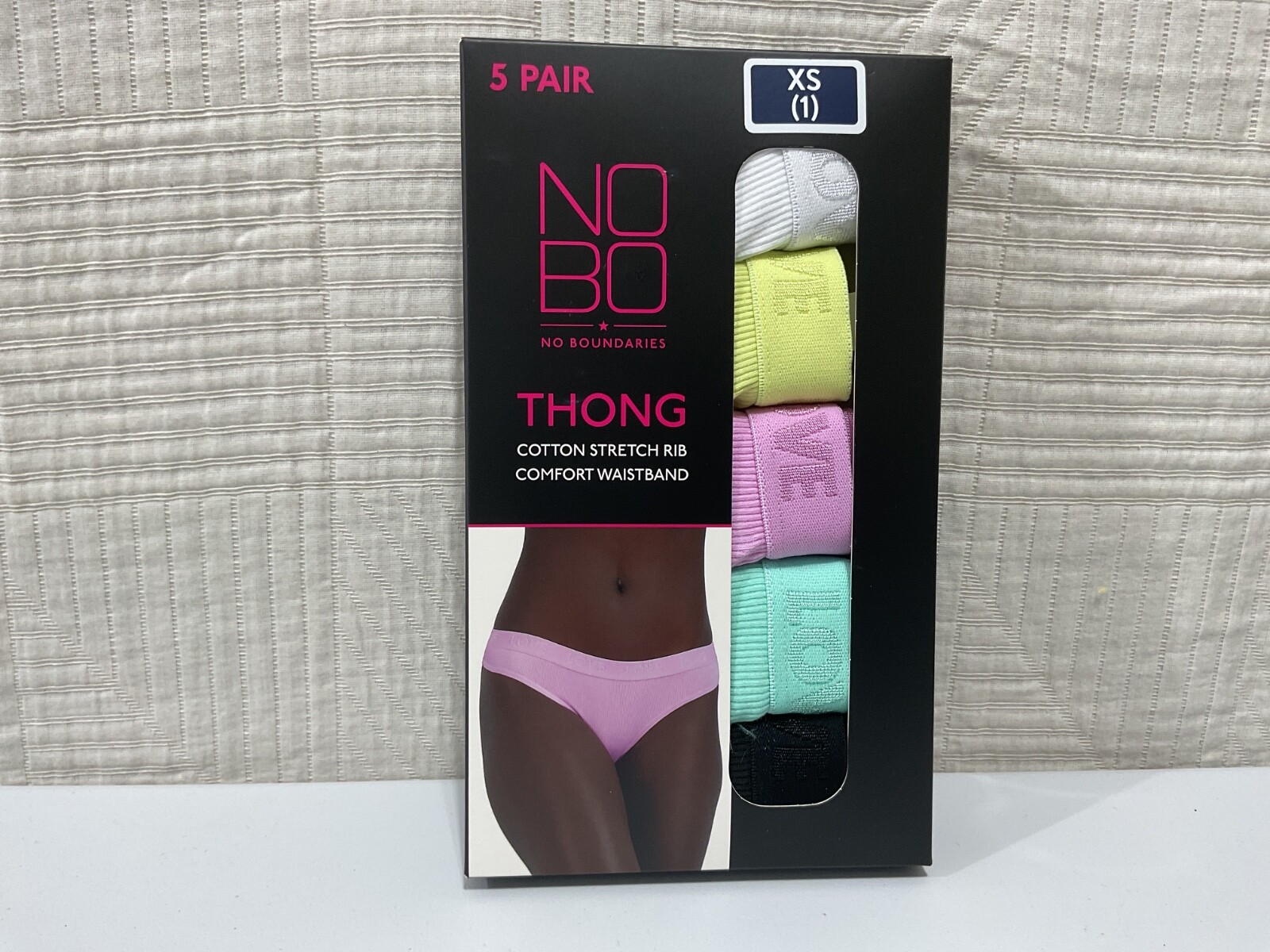 Nobo Cotton Thong Panties Assorted SZ Multicolor Love Waistband – 5 Pairs – New
