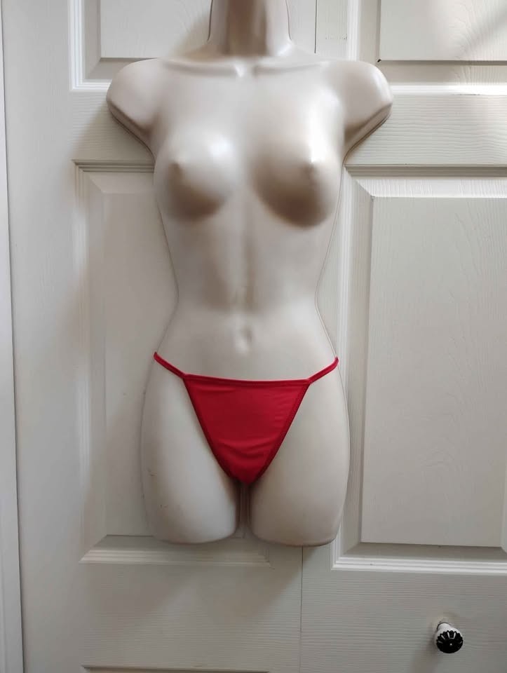 Women’s Large Red Lace String Thongs Panties Semi-Sheer Fabric