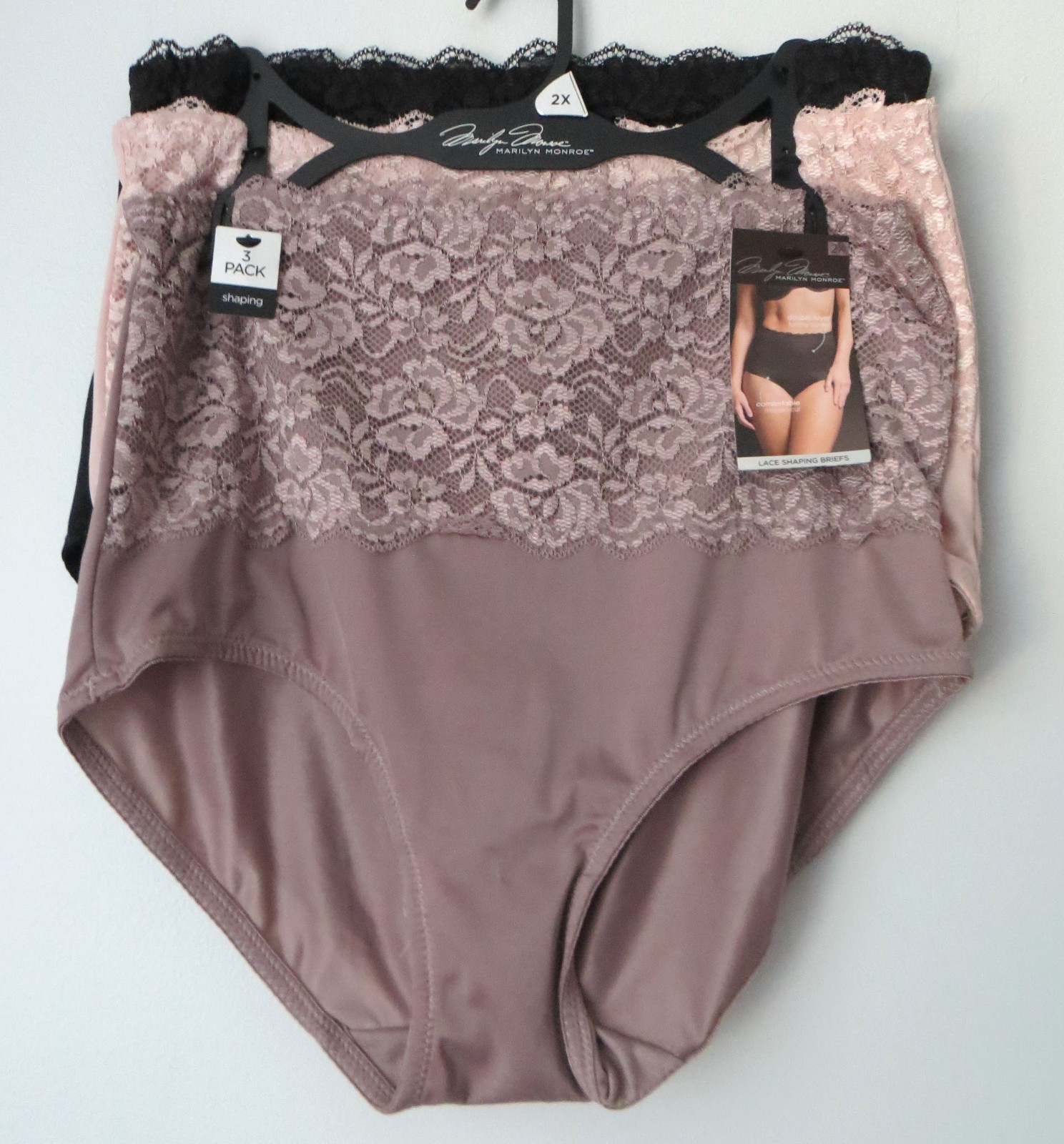 Marilyn Monroe 3pc Lace Shaping Briefs Sz 2X ~Double Layer Tummy Panel #7305 $42