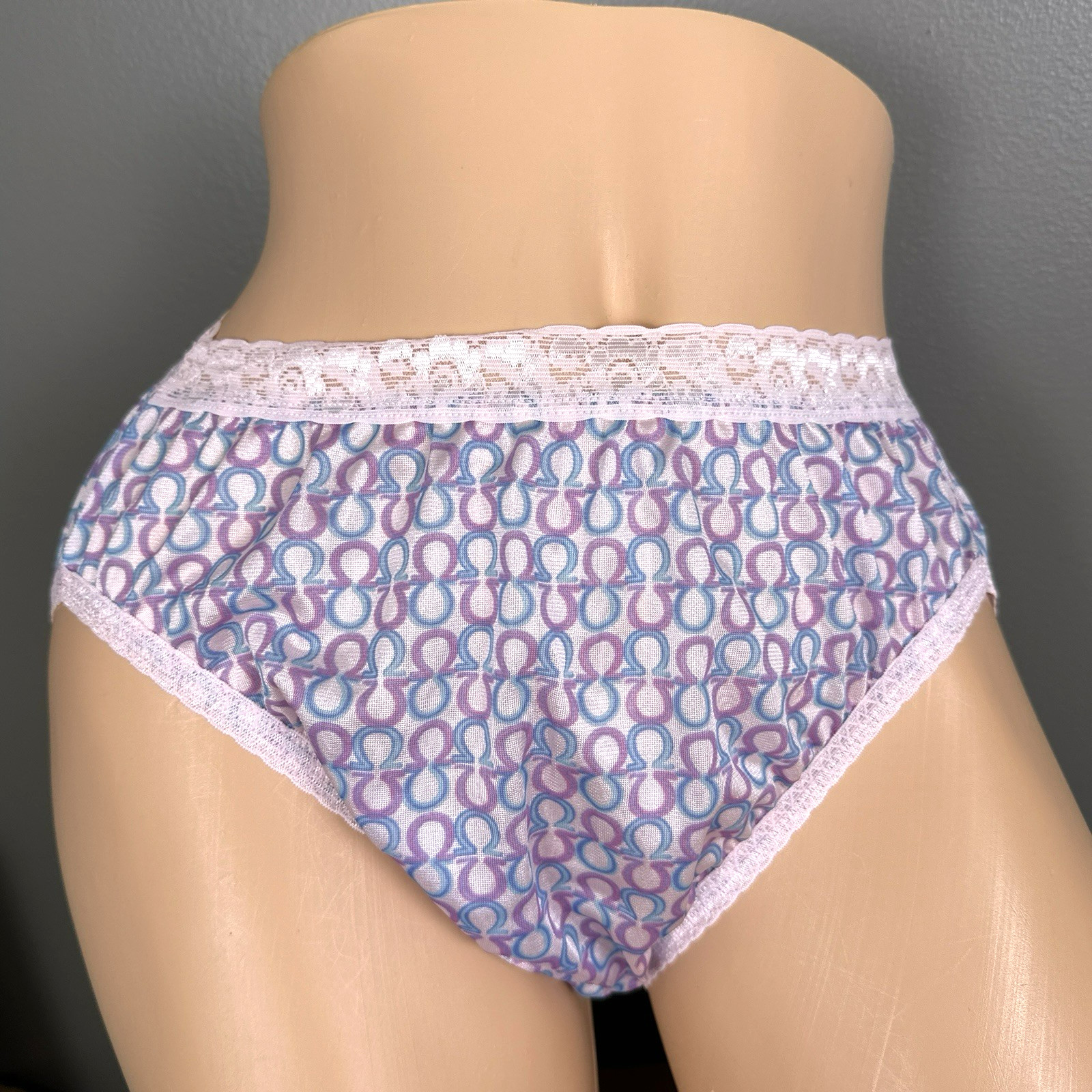 Hanes Size 7 Large 100% Nylon Silky Brief Panties Pink Lace Purple Print NWOT