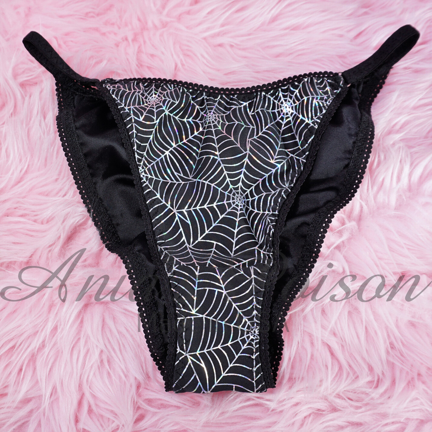 Halloween Satin Stretch Panties Spiderweb Tiny Scrunch butt string bikini or bra