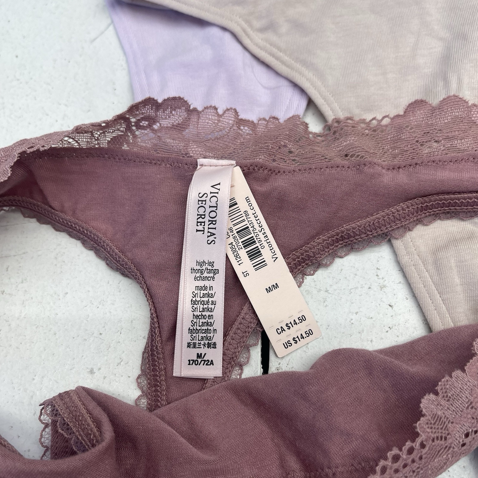 Victoria’s Secret 3 Pack High Leg Thong Underwear Purple/Beige/Mauve Women’s M