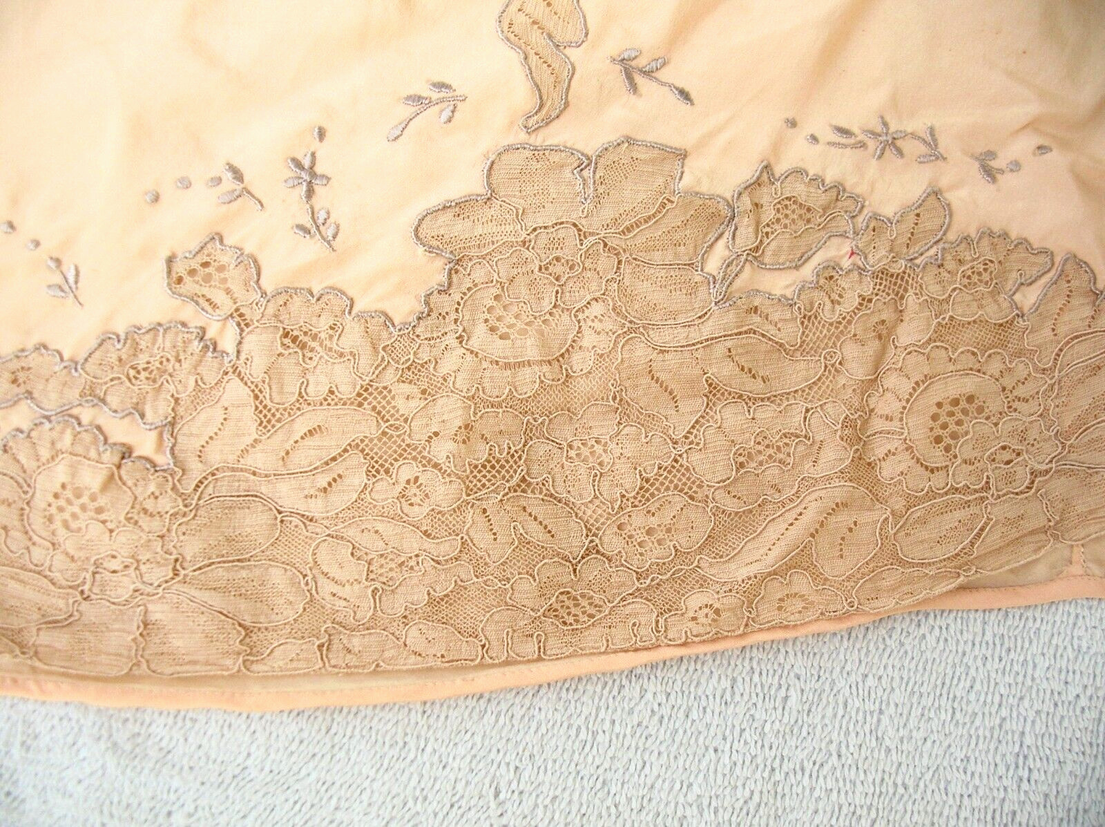 Art Deco Flapper Silk/Satin Lace Trim, side button, Under garment Peach Ecru #A