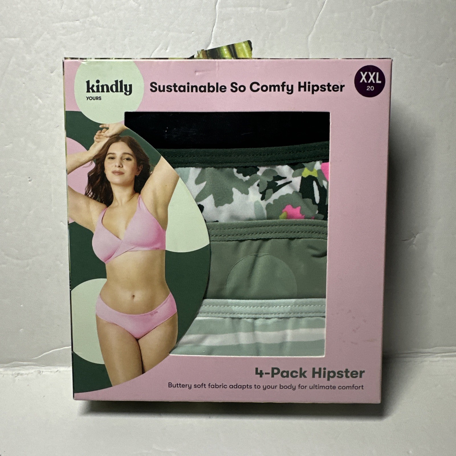 Kindly Yours So Comfy Hipster Underwear 4-Pack 2XL (20)Floral,Green,Stripe,Black