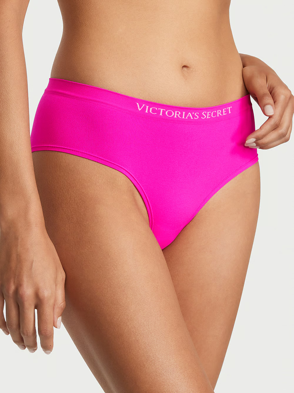 XL Brt HOT Fuchsia Pink Seamless LOGO Victorias Secret Hipster Hiphugger Panty