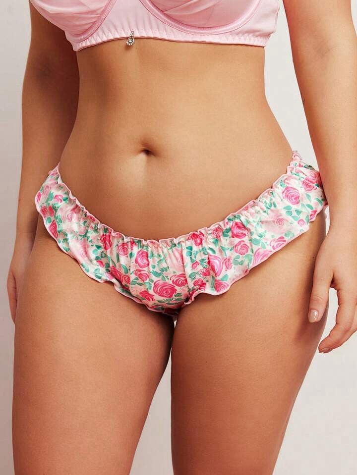 Pretty Y2K Satin Ruched Bum Floral Full Brief Bikini Panties PLUS 4X 4XL NEW