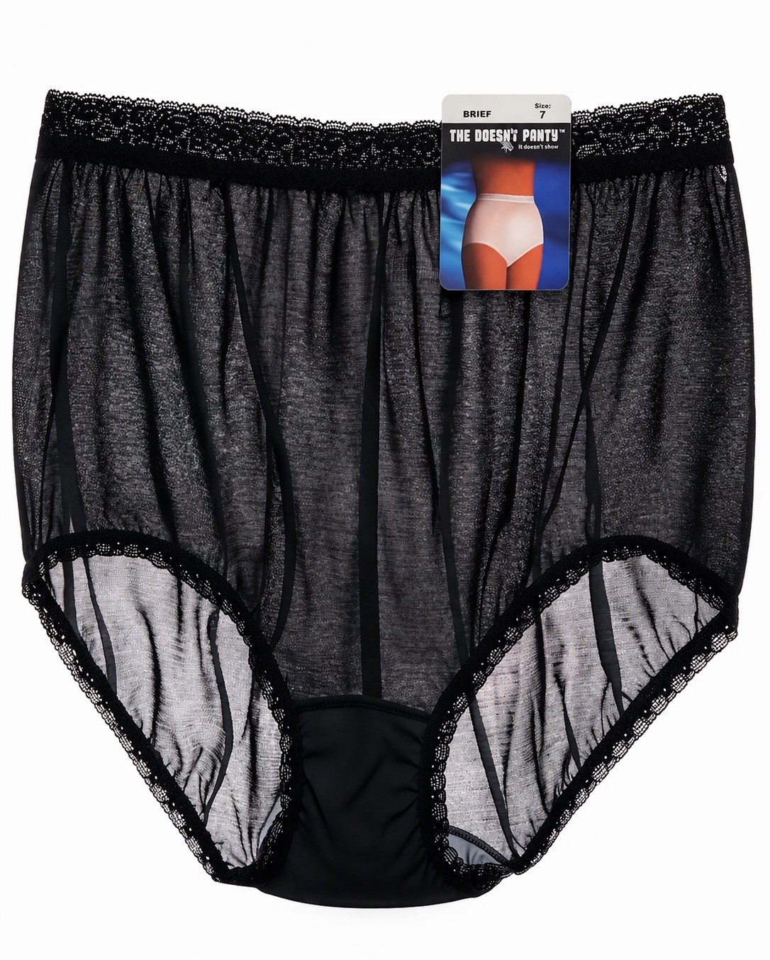 Vintage Sears The Doesn’t Panty Black Lace Waist Sheer New With Tags Size 7