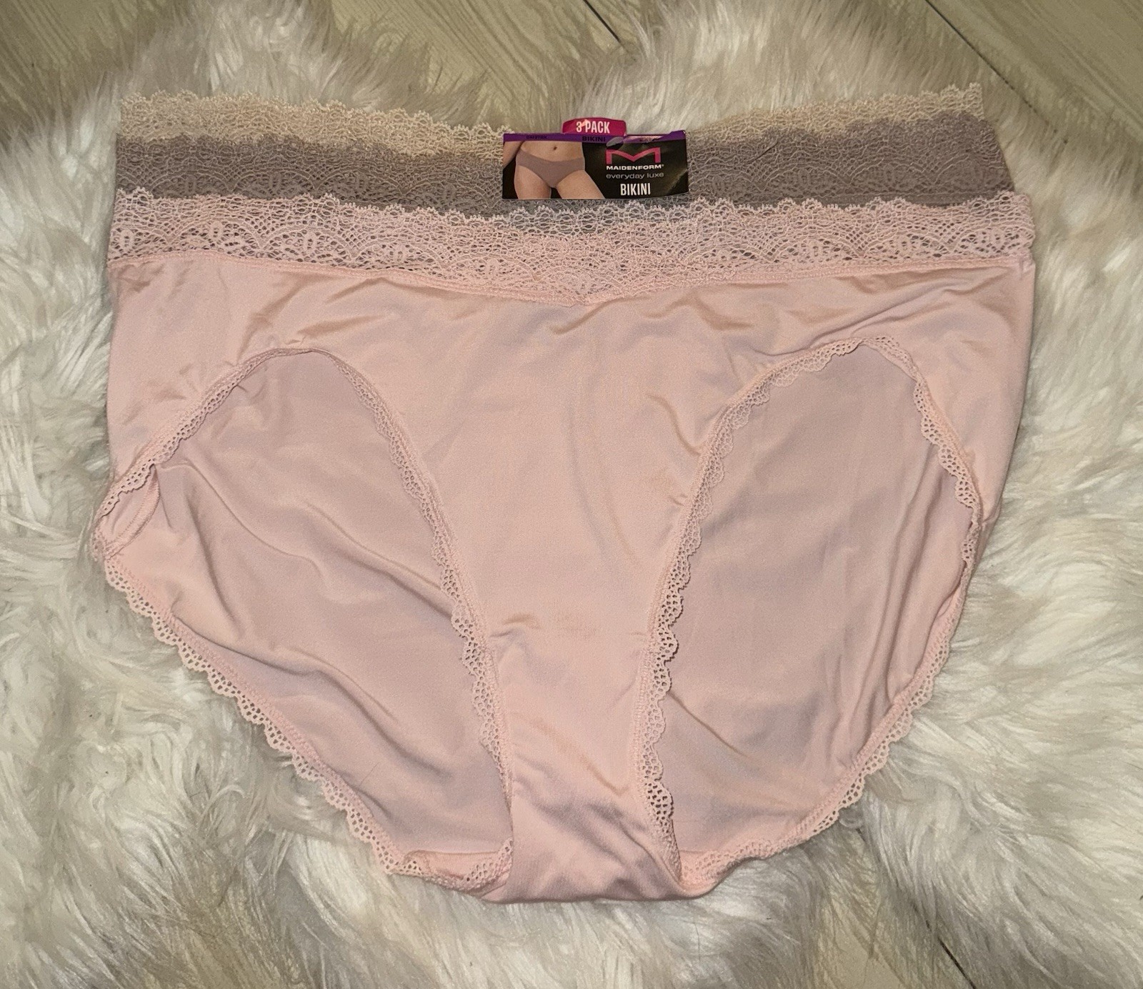 3 Pack Maidenform Everyday Luxe Bikini Panties Lace Trim Womens 2XL XXL DM3TBK