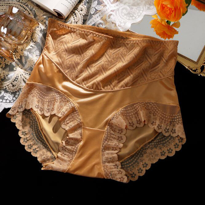5 Packs Lot Sexy Womens High Waist Satin Panties Brief Lace Seamless Underwear