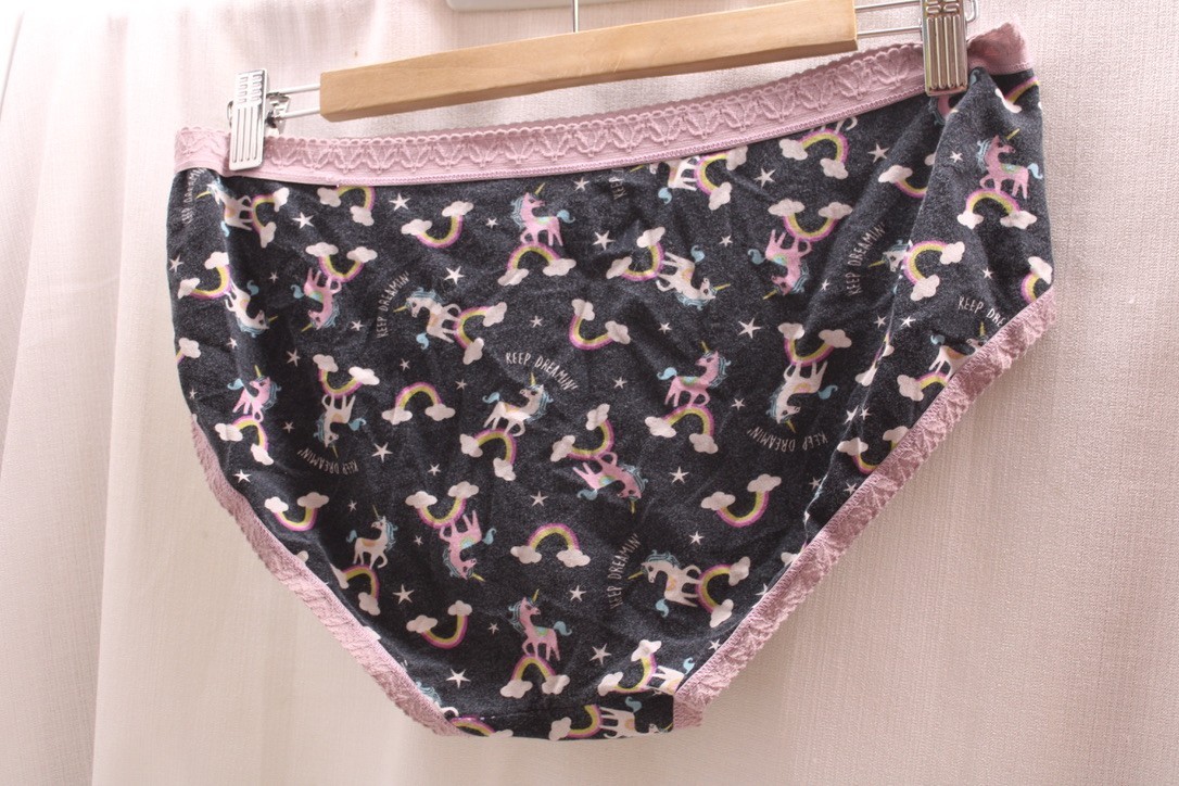 SOCK IT TO ME “Keep Dreamin” Brief Comfy cot panties Black pink lace unicorns XL