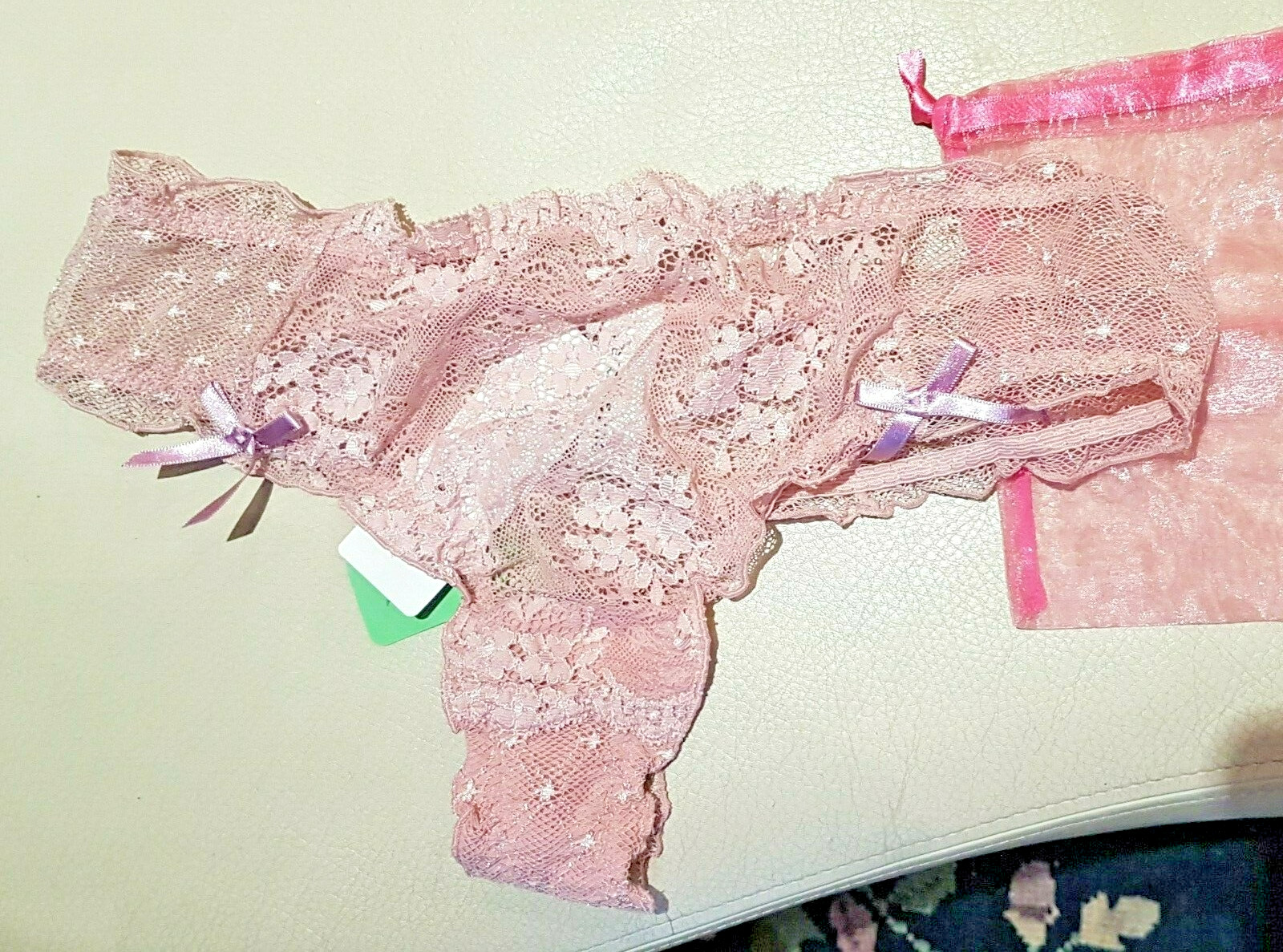 Verdissima STARRY NITE Sheer Wide Sided Pink Lace Hipster Thongboy M
