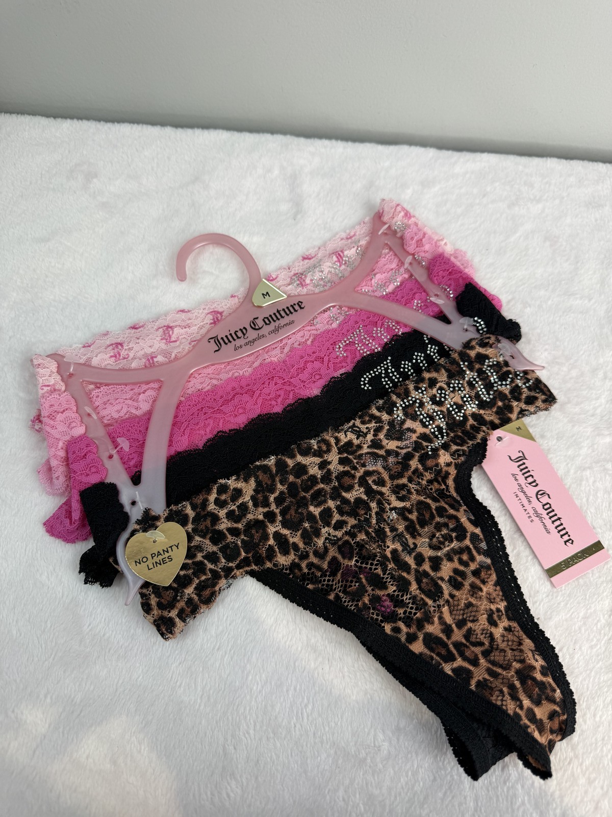 Juicy Couture Intimates 5 Pack Thong Panty Set Size M Lace Leopard New Y2K