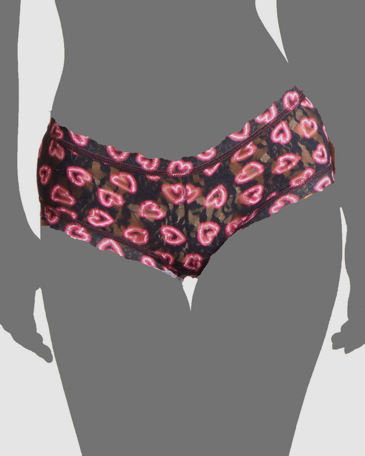 $40 Hanky Panky Women’s Black Heart Print Lace Boyshorts Size S