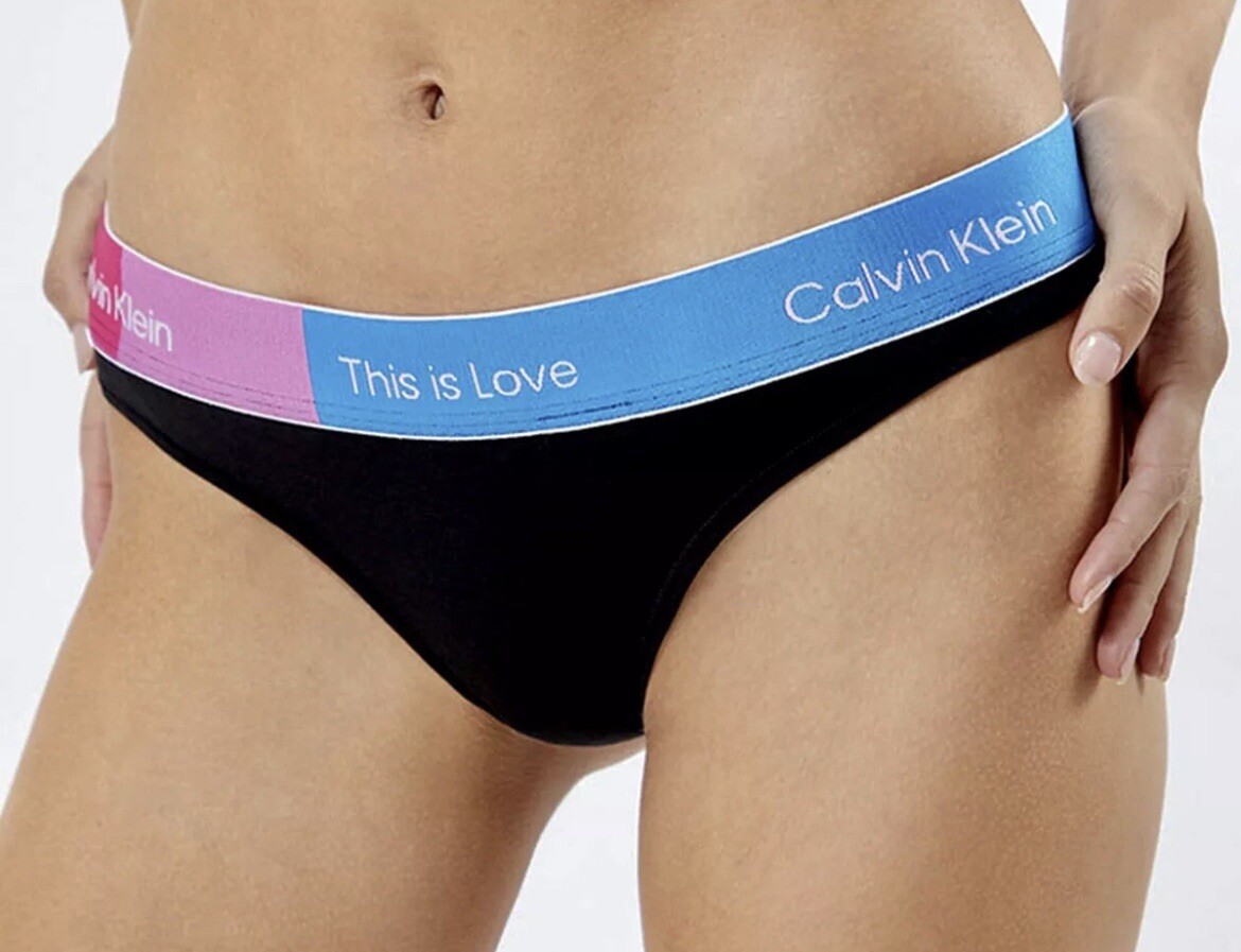 CALVIN KLEIN Modern Cotton 💕This Is Love Black Thong Panty Womens Med 6