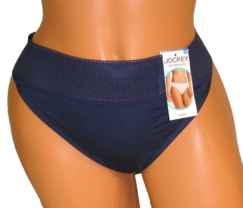 Jockey Soft Touch Lace Trim Blue Bikini Panties Lingerie, Sz 9 XXL Adult Gift