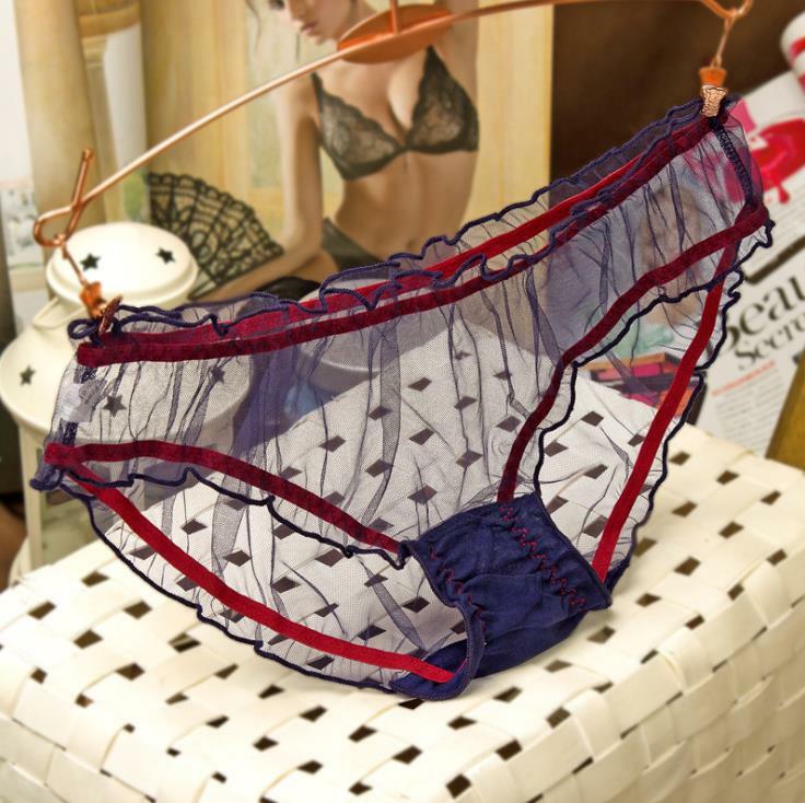 2Pcs Mesh Lingerie Ultra-thin Underwear Transparent Lace Knicker Women Panties