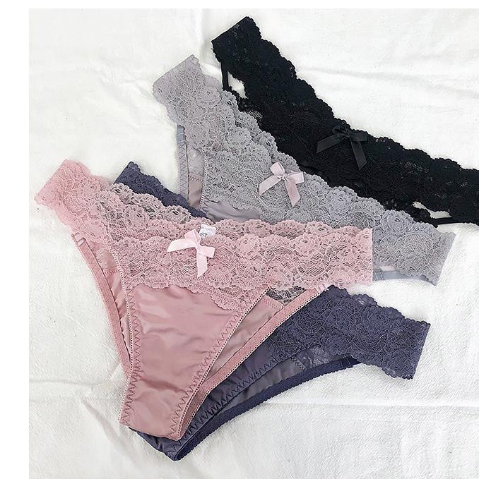 4 Pack Lot Sexy Womens Lace Satin Panties Briefs Low Waist Underwear Lingeries