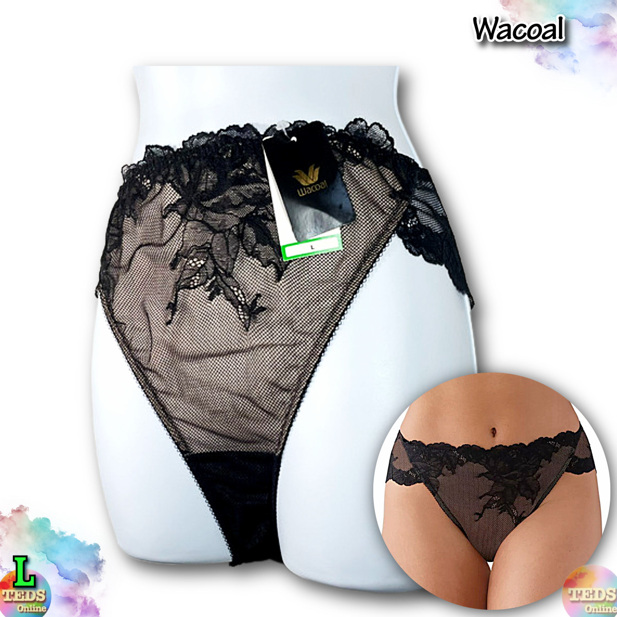 NWT Wacoal Women’s 7-L Vivid Attraction High-Cut Underwear 841384 Black