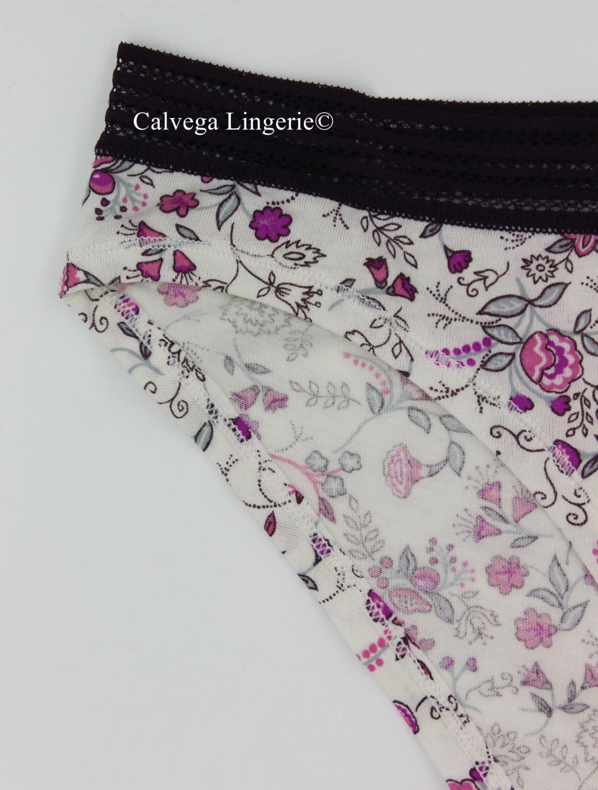 NWT Calvin Klein D3381 “Garden” Cotton w/Lace Low-Rise Bikini Ivory Burgundy, L
