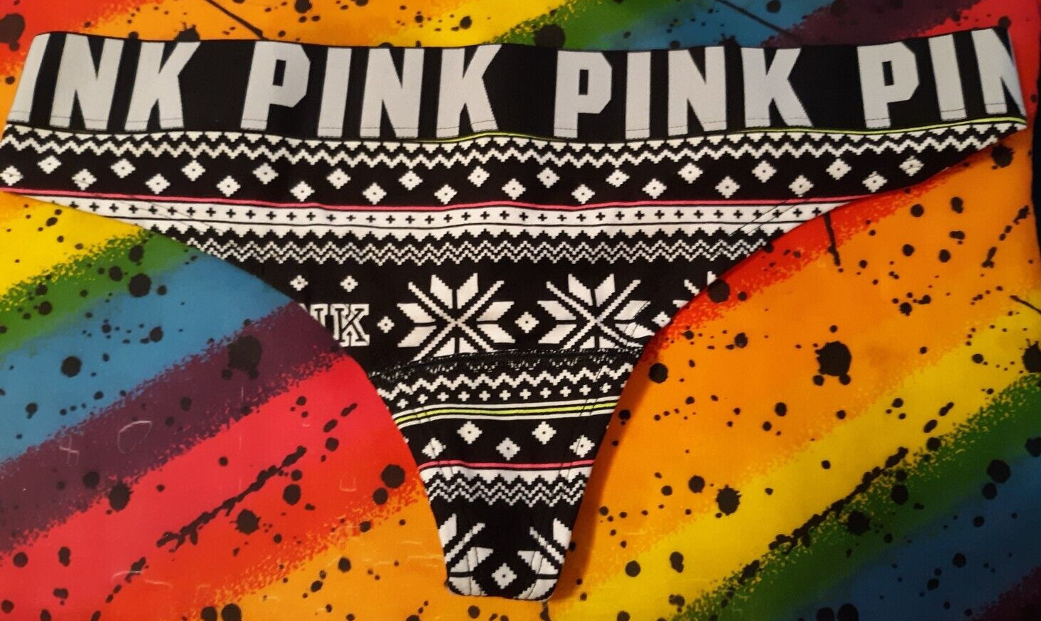 Victoria Secret PINK Black White LOGO Women Size Large L Sexy Thong INDIA