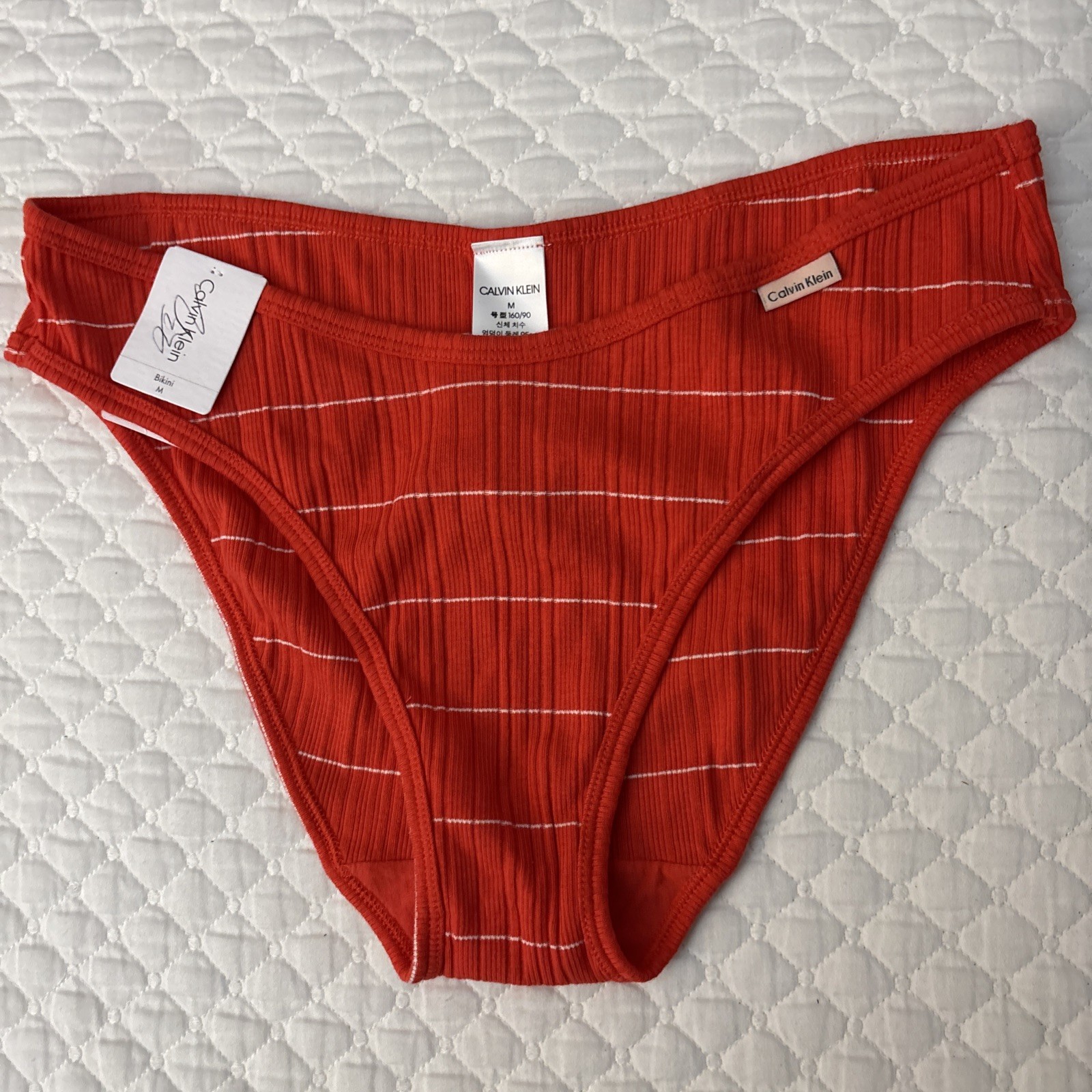 Calvin Klein Cotton Blend Bikini Medium Orange White Stripped NWT