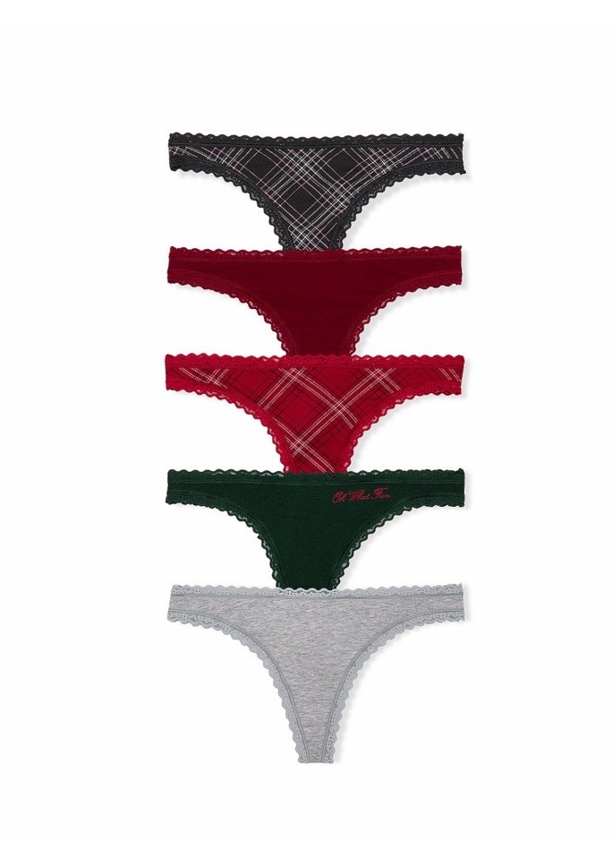 5 Pack Victoria’s Secret sz M Cotton Lace-Trim Thong Panties Bundle Lot Set