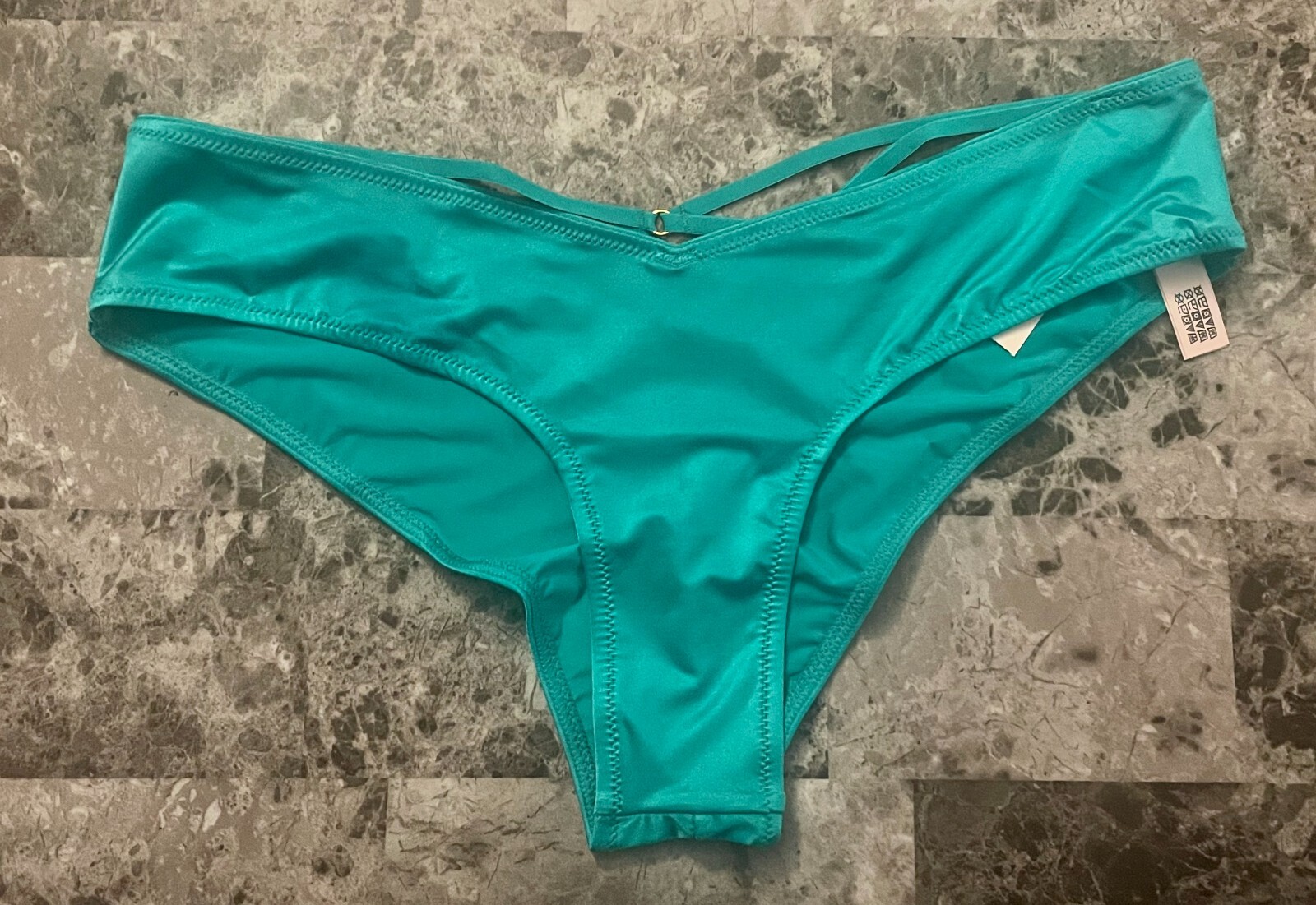 NWT VICTORIA’S SECRET TEAL SATIN SMOOTH STRAPPY BACK GOLD RING CHEEKY PANTIES