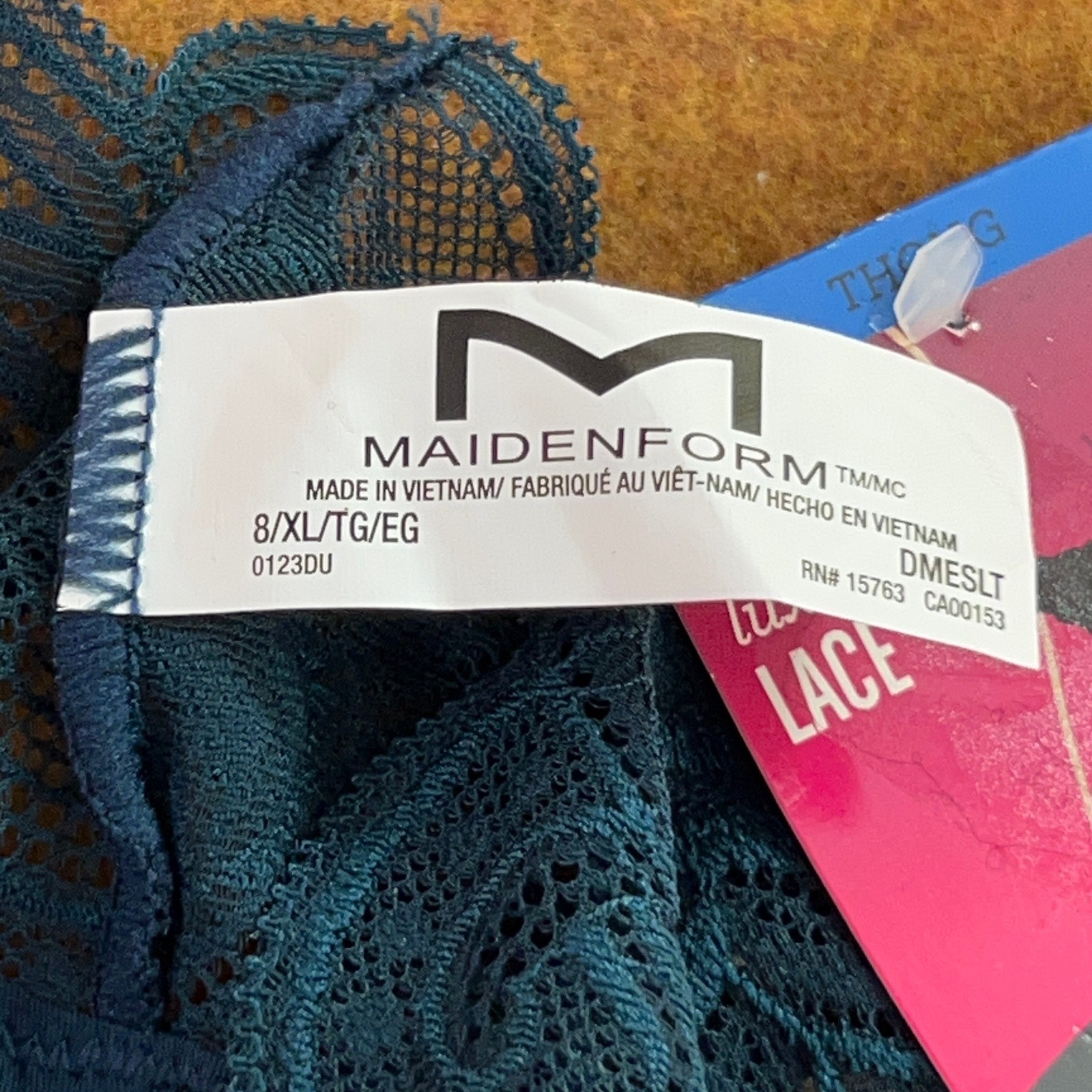 Maidenform Womens XL Teal Blue Luxurious Lace 3 Pack Thong Panty NWT