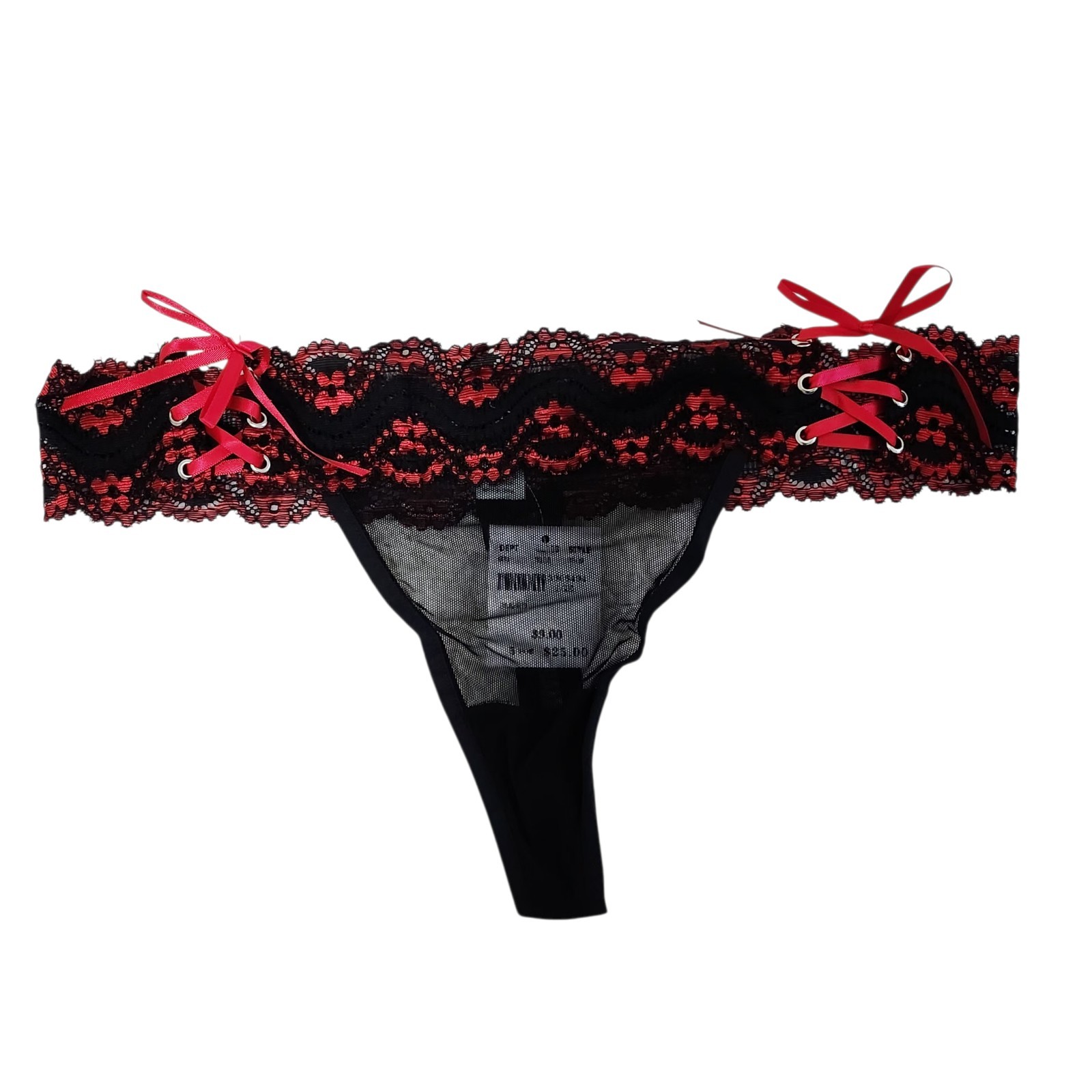 Fredricks Of Hollywood Thong G String Panties Sz L Sheer Lace Side Tie Goth