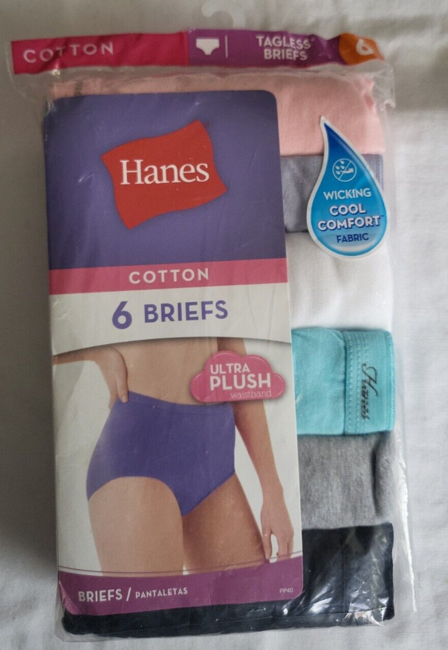 Hanes Cotton Women’s Brief Panties, Size 6 – 6 Pack Pastel Colors PP40AD Tagless