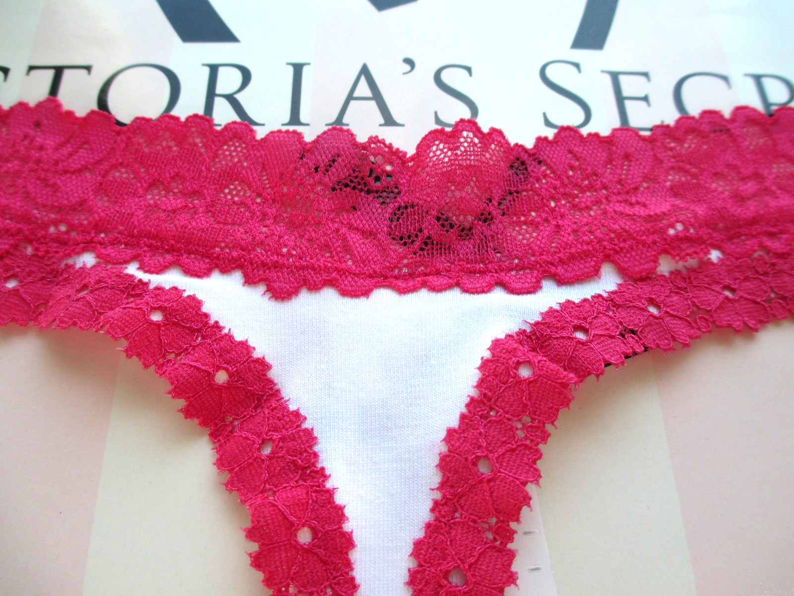 VICTORIA’S SECRET PINK Cotton High Leg Thong Panty S M L XL White NWT Lace Trim