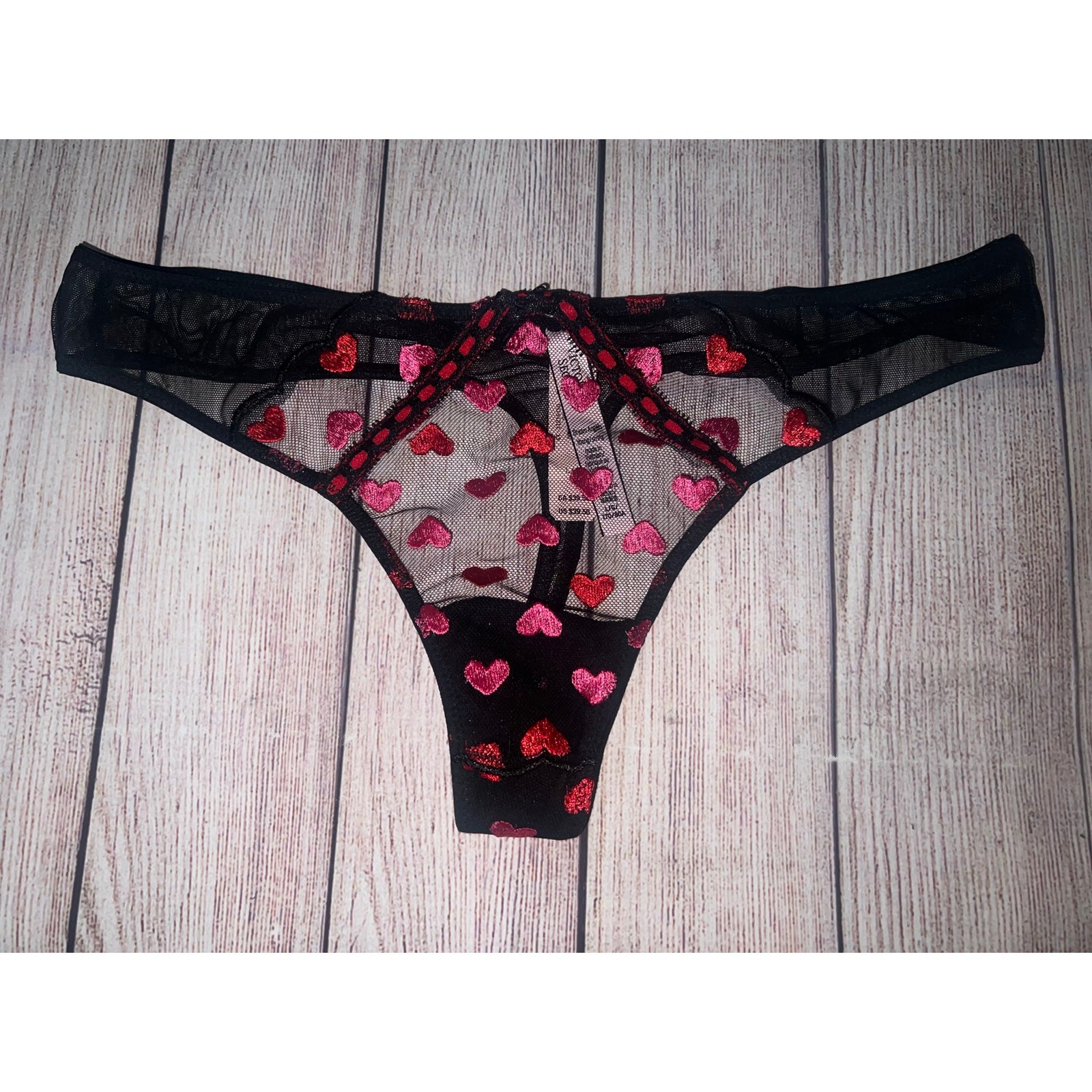 Victoria’s Secret Dream Angels Heart Embroidery Thong Panty Color Black Sz L NWT