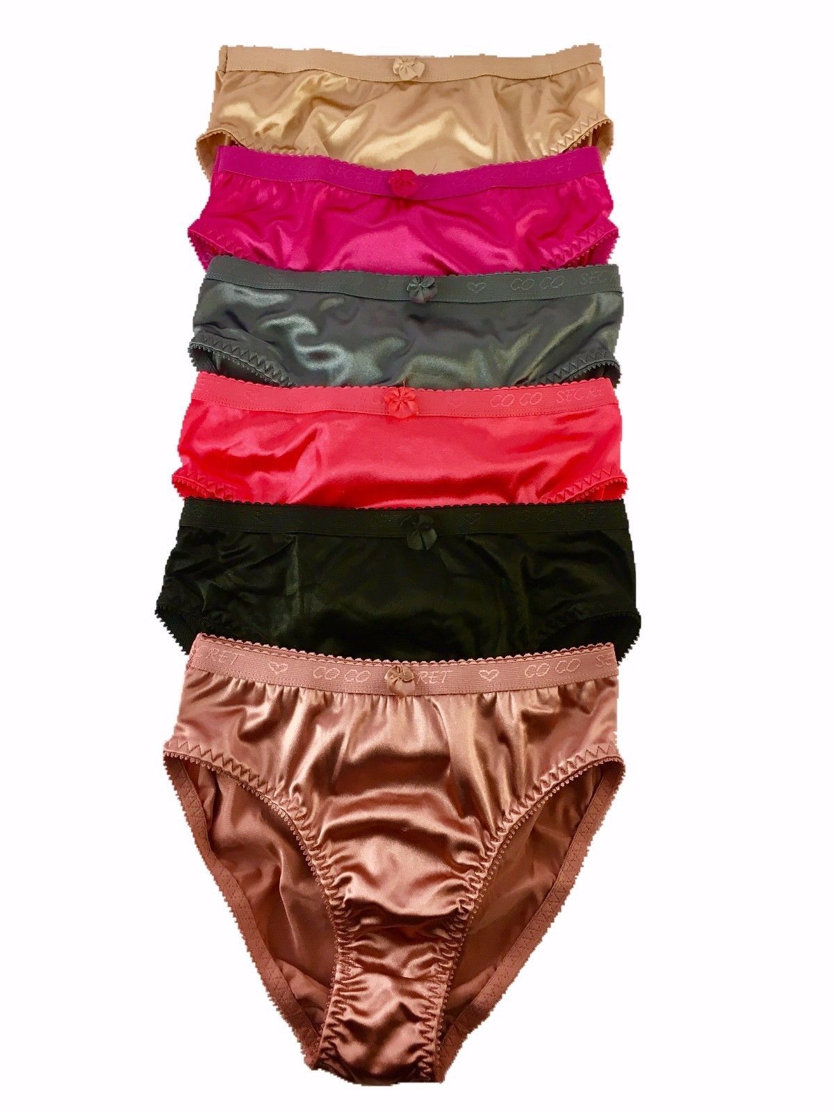 6 PRETTY SATIN BIKINIS Style PANTIES Womens Under #38306M Coco Multi-Color M