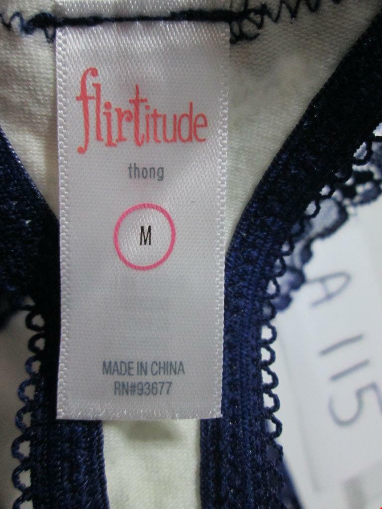 NWT Flirtitude Womens Size M Thong Panty Navy/Golden Lace Glitter Lingerie