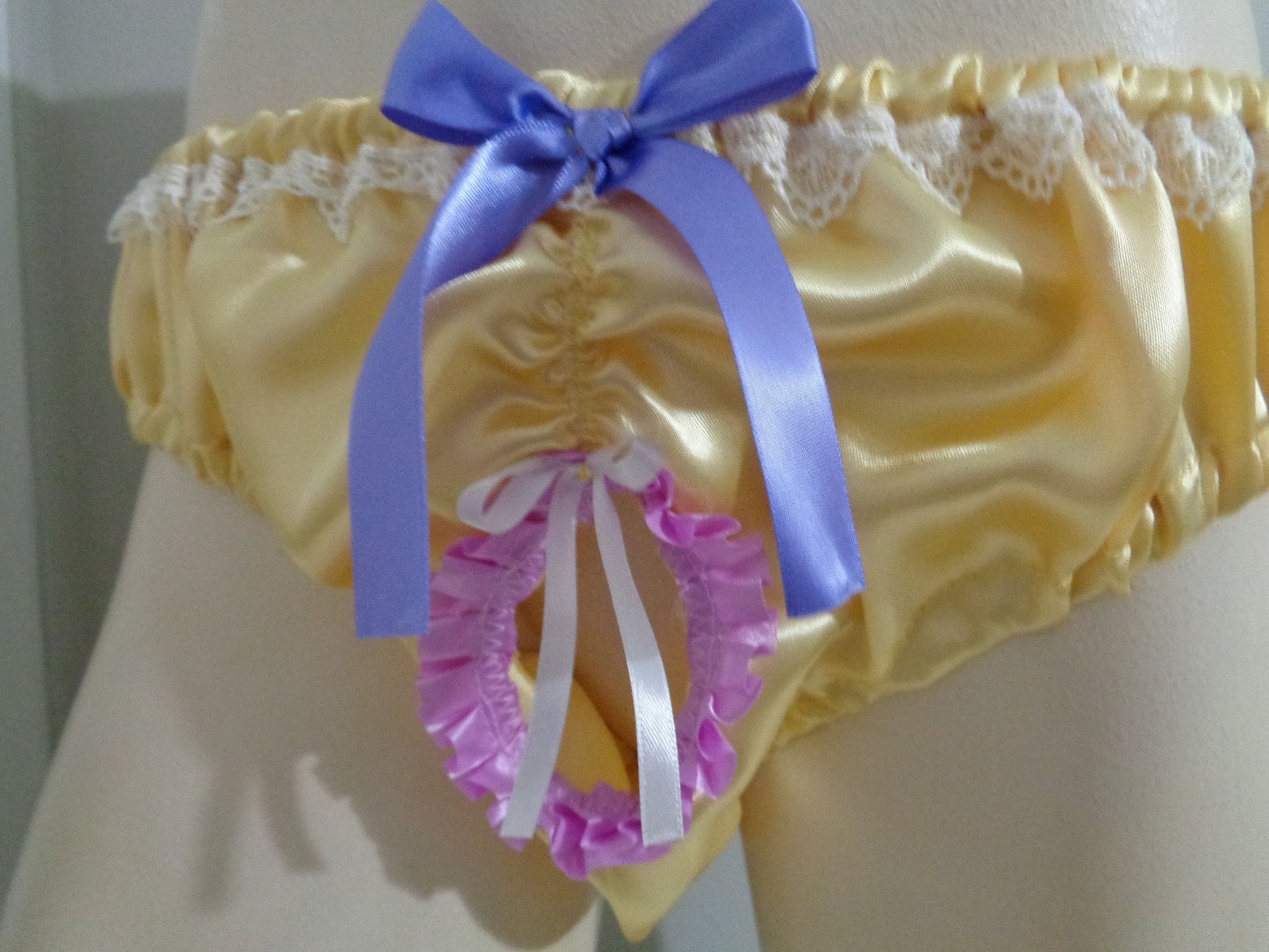 open front adult sissy gold frilly men satiny bikini panties dress-up 33-47