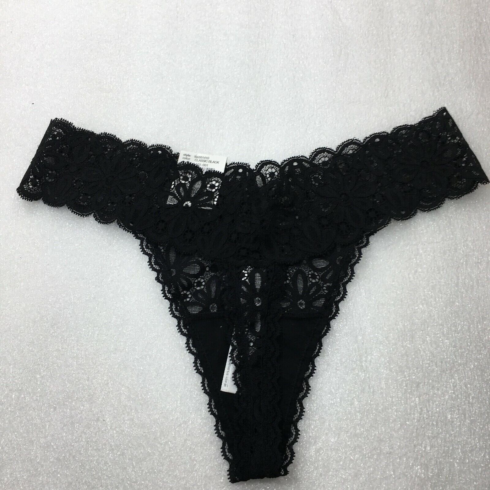 Jenni All Over One Size Lace Thong Underwear Fits S-XXL, Color: Black———–