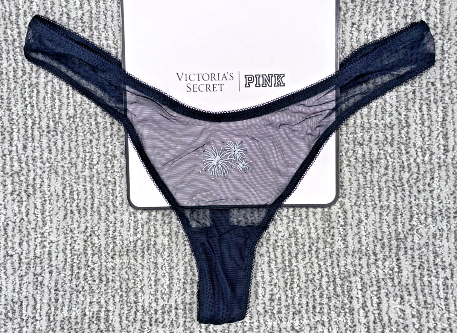 Victoria’s Secret Very Sexy NWT Large Blue Flirty Mesh Thong Panty Fireworks